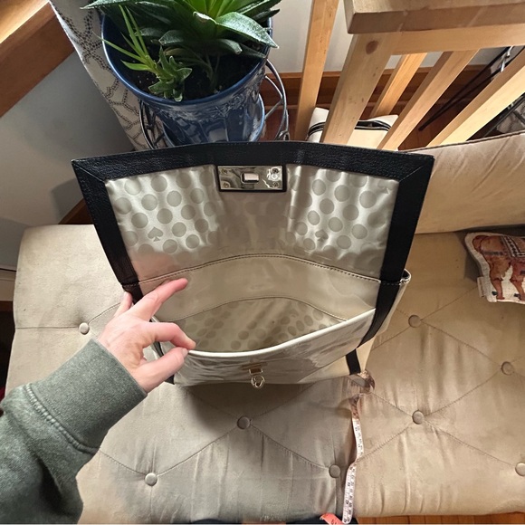 Kate Spade Cream Black Patent Leather Color block Satchel Tote Purse Handbag - Picture 15 of 15